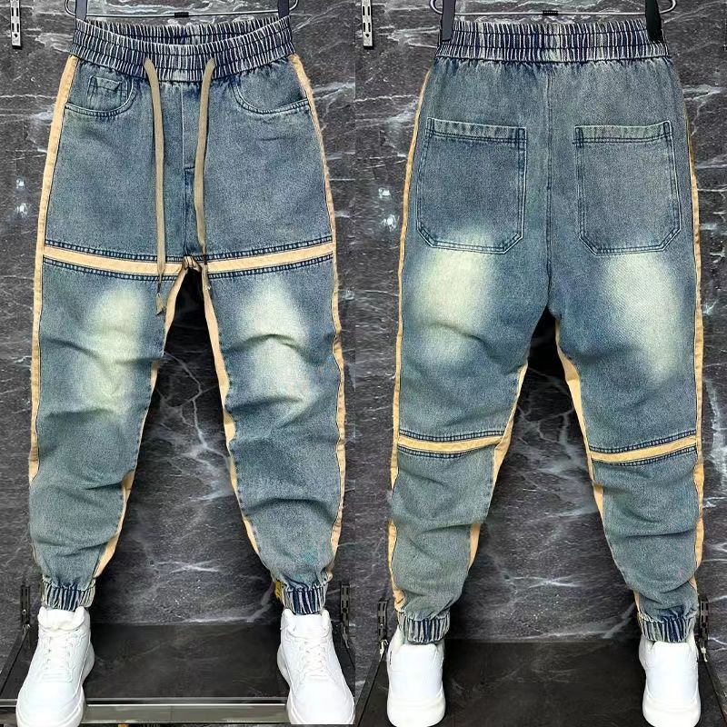Streetwear Clothing Brands - メンズブルーデニムハーレムパンツ,スプライスカットジーンズ,ヒップホップストリートウェア,ブランド衣類,新しいコレクション2021