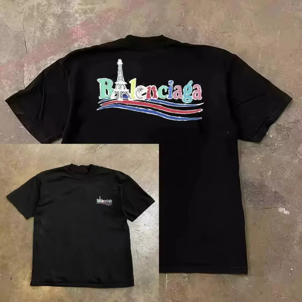 Streetwear Brand Paris - パリタワードーパミンレインボーワードファッショントレンド高級ブランド Tシャツコットングラフィック Tシャツ男性女性夏ストリートウェア