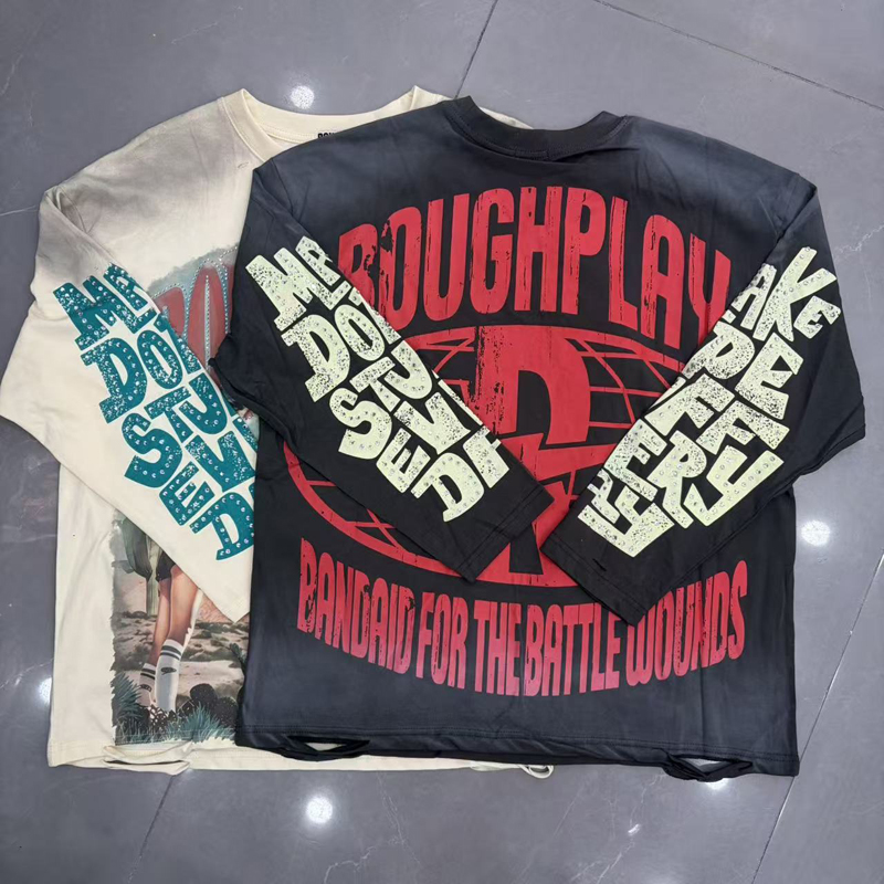 Quality Streetwear Brand - 高品質な新品ラフプレイ長袖メンズ・レディースストリートウェアアメリカントレンドブランドグリッタースタンププリントTシャツ在庫あり