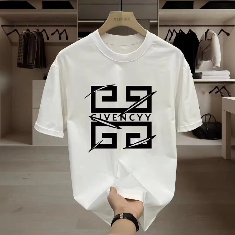 Streetwear Brands Logo - 2026メンズ GIVENCY ブランドロゴプリント Tシャツ コットン半袖Tシャツ、ホワイトグラフィックデザインのストリートウェアファッショントップス カジュアルウェア