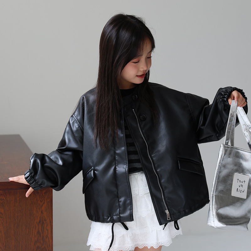 Streetwear Brands Logo - 2-12Y 女の子甘い黒ピンクロックオートバイ Pu レザージャケット子供防水防風コート子供ストリート写真撮影着用