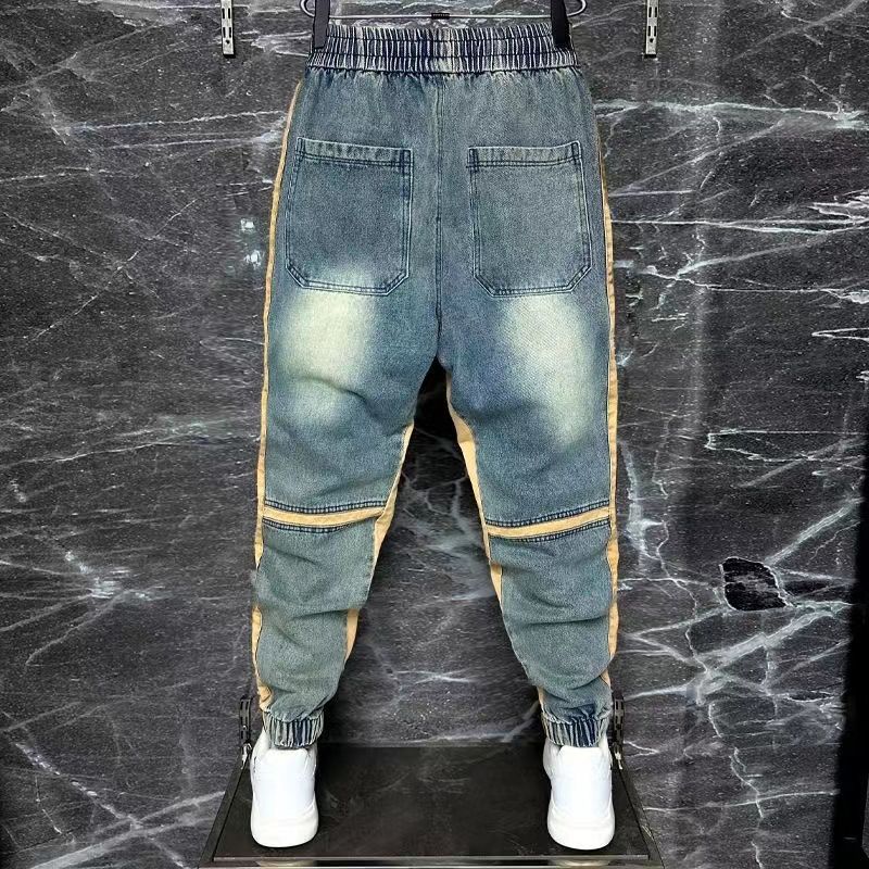 メンズブルーデニムハーレムパンツ,スプライスカットジーンズ, - Streetwear Clothing Brands のレビューと価格