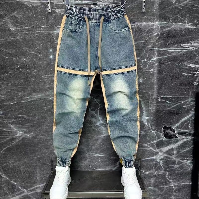 メンズブルーデニムハーレムパンツ,スプライスカットジーンズ, - Streetwear Clothing Brands のレビューと価格