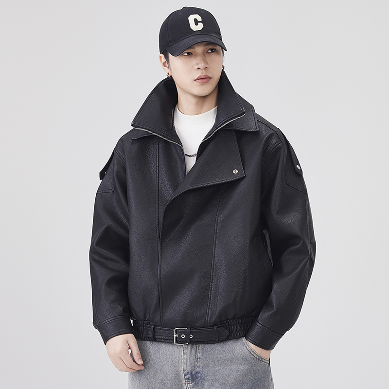 秋冬レザージャケット男性ストリートファッションルーズカジュア - Streetwear Clothing Brands のレビューと価格