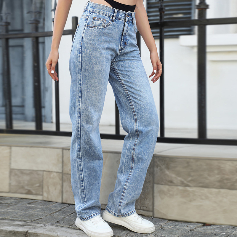 偽ツーピースステッチストレートジーンズ女性デニムパンツハイウ - Streetwear Outfit Brand のレビューと価格